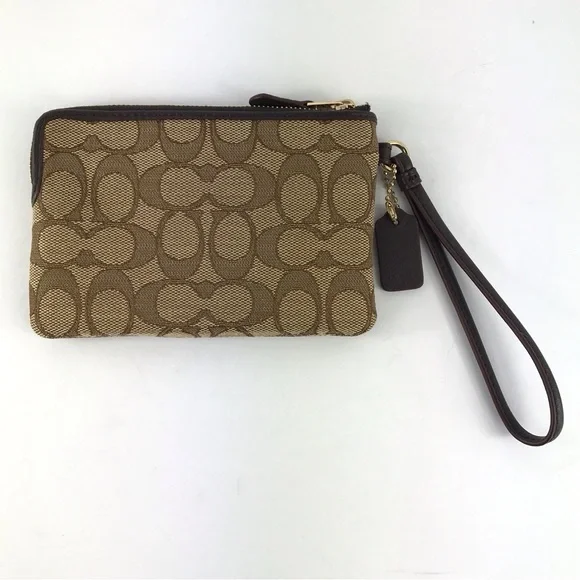 COACH Wristlet Bag Brown Signature Logo with Tag - Picture 4 of 10